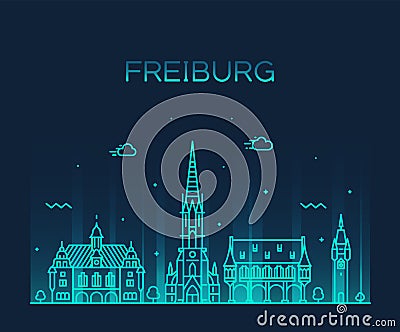 Freiburg Breisgau Baden linear city Germany vector Vector Illustration