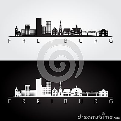Freiburg skyline and landmarks silhouette Vector Illustration