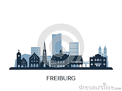 Freiburg skyline, monochrome silhouette Vector Illustration