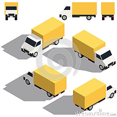 Freight car isometry. Low detailing isometric view of the cars Vector Illustration