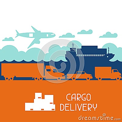 Freight cargo transport icons background in flat Vector Illustration