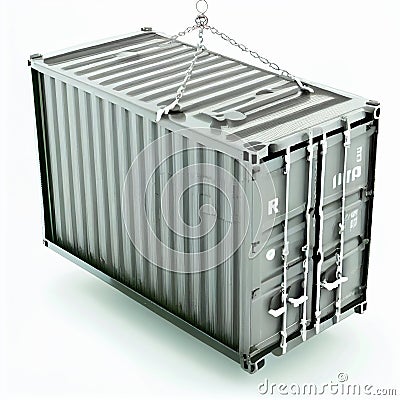 Freight container in air. Large container on chain loading. Stock Photo