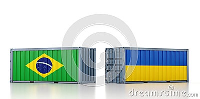 Freight container with Brazil and Ukraine national flag. Stock Photo