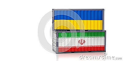 Freight container with Iran and Ukraine flag. Stock Photo