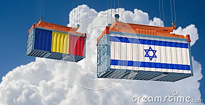 Freight container with Romania and Israel flag. Stock Photo