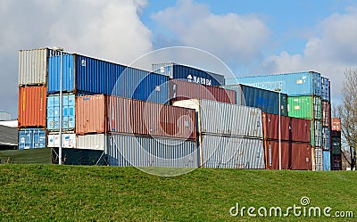 Freight containers in harbor Editorial Stock Photo