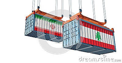 Freight containers with Iran and Lebanon flag. Stock Photo