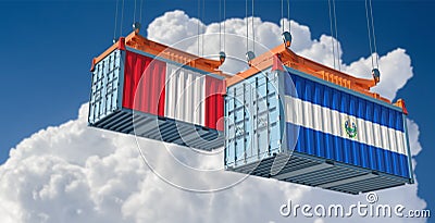 Freight containers with Peru and El Salvador flag. Stock Photo
