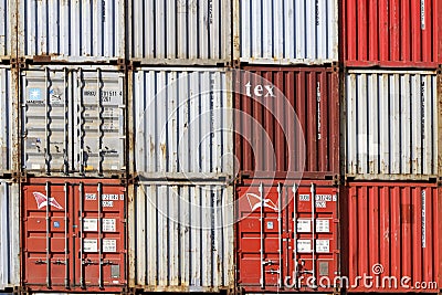 Freight containers at Rotterdam Waalhaven harbor Editorial Stock Photo