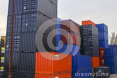 Freight containers at Rotterdam Waalhaven harbor Editorial Stock Photo