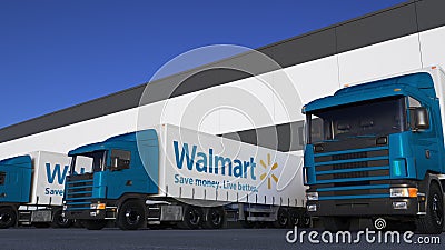 Freight Semi Trucks with Walmart Logo Loading or Unloading at Warehouse  Dock, Seamless Loop. Editorial Animation Stock Video - Video of freight,  semi: 137894423