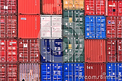 Freight Shipping Containers at Southampton Docks in the UK. 2018. Editorial Stock Photo