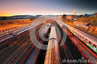 Freight Station with trains - Cargo transportation Stock Photo