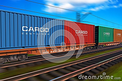 Freight train with cargo containers Stock Photo