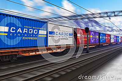 Freight train with cargo containers Stock Photo