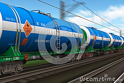 Freight train with petroleum tanker cars Stock Photo