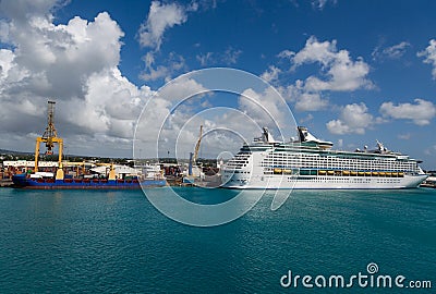 Freighter and Cruise Ship Stock Photo