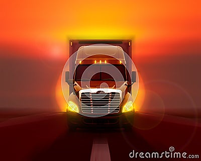 Freightliner columbia truck moving fast on the road. Stock Photo