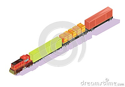 Freightliner Train Isometric Composition Vector Illustration