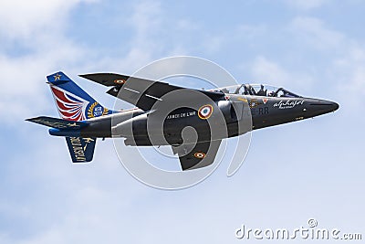 French Air Force Alpha Jet E-114 trainer aircraft display at SIAF Slovak International Air Fest 2019 Editorial Stock Photo