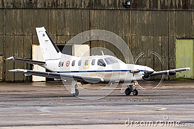 French Air Force Socata TBM-700 passenger plane at Mont-De-Marsan airbase. France - May 17, 2019 Editorial Stock Photo