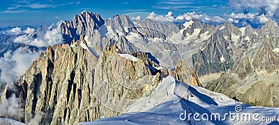 French Alps, Mont Blanc and glaciers as seen from Aiguille du Midi, Chamonix, France Stock Photo