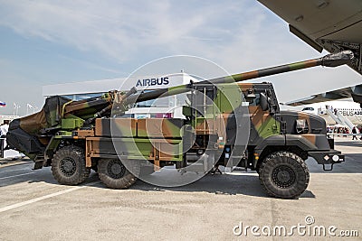 French army CAESAR self-propelled howitzer truck at the Paris Air Show. France - June 22, 2017 Editorial Stock Photo