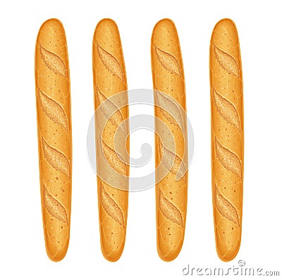 French baguette bread. Fresh baking. Set of tasty food. Vector illustration. Vector Illustration