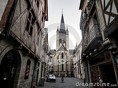 French beautiful church in Dijon, France. Classic gothic cathedral Editorial Stock Photo