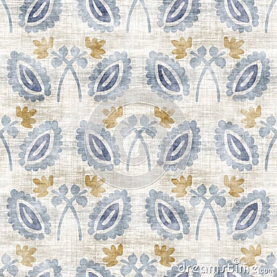 French blu shabby chic damask texture background. Antique old white yellow blue seamless pattern. Hand drawn floral Stock Photo