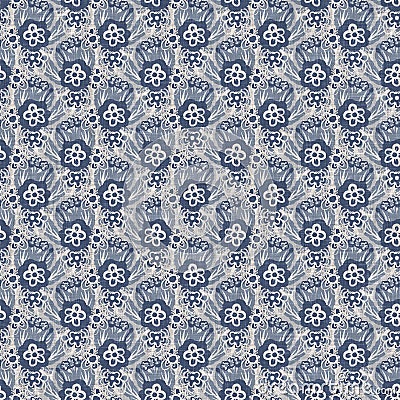 French blue floral linen seamless pattern with 2 tone country cottage style botanical motif. Simple vintage rustic Editorial Stock Photo