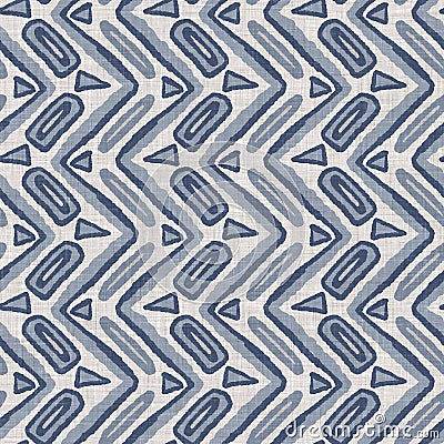 French blue geometric linen seamless pattern. Tonal farmhouse cottage style abstract grid background. Simple vintage Stock Photo