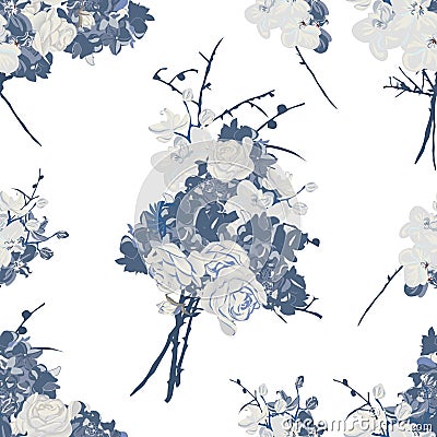 French bouquet blue seamless vector pattern Vector Illustration