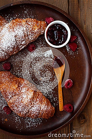 French breakfast with butter croissants and jam Stock Photo