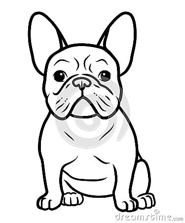 French bulldog black and white hand drawn cartoon portrait vector illustration. Funny french bulldog puppy sitting and looking Cartoon Illustration