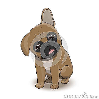 French Bulldog Cartoon Puppy Character Portrait Vector Illustration