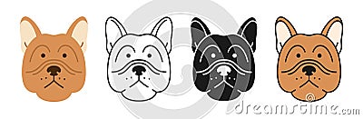 French Bulldog Dog faces cartoon character set puppy childish symbol muzzle doodle icon doggy pet Vector Illustration