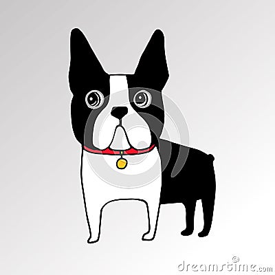 French Bulldog dog on a leash pretty face ears Vector Illustration