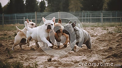 French Bulldog enjoying the outdoors: Running in the backyard and park Stock Photo