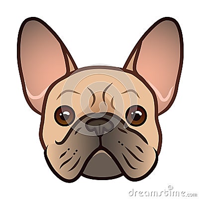 French bulldog face vector cartoon illustration. Cute friendly fat chubby fawn bulldog puppy face. Pets, dog lovers, animal themed Cartoon Illustration