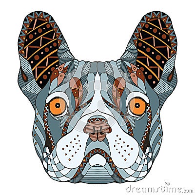 French bulldog head zentangle stylized, vector, illustration, fr Vector Illustration