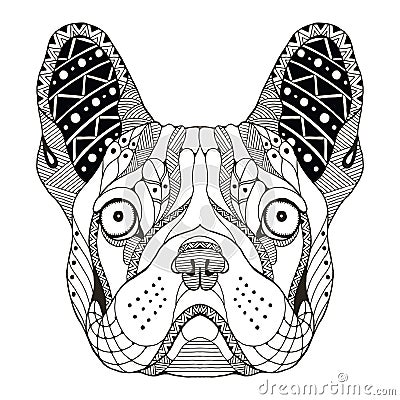 French bulldog head zentangle stylized Cartoon Illustration