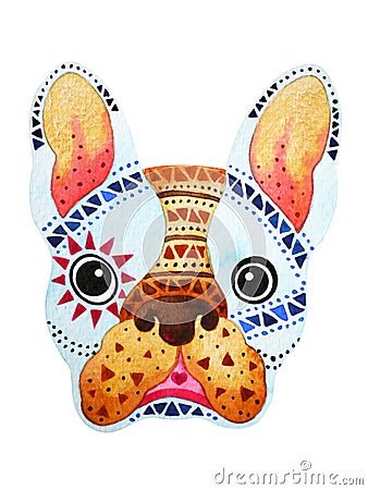 French bulldog sugar skull, frenchie cute dog day of the dead Cartoon Illustration