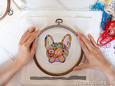 French bulldog sugar skull frenchie dog animal day the dead illustration design hand embroidery handmade craft hobby pattern Cartoon Illustration