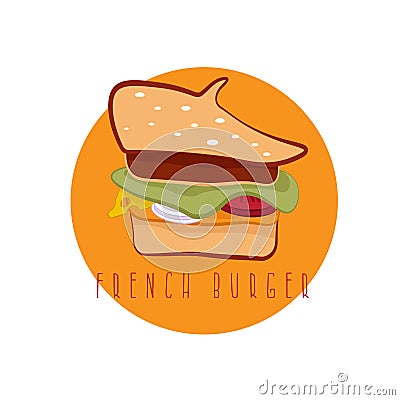 French burger concept with beret vector design template Vector Illustration