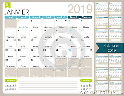French calendar 2019 Vector Illustration