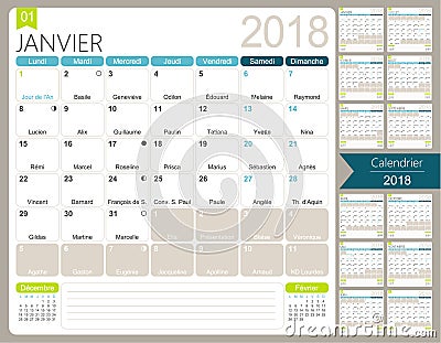 French calendar 2018 Vector Illustration