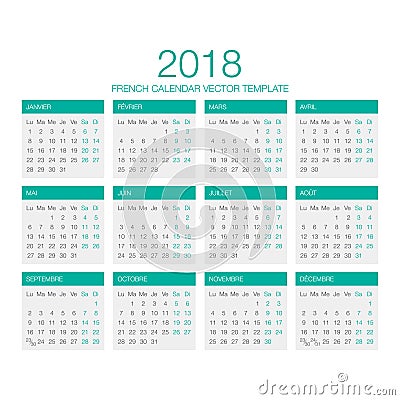 French Calendar Vector 2018 Stock Photo