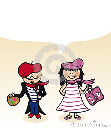 French cartoon couple bubble dialogue Vector Illustration