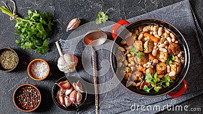 french cassoulet of chicken, sausages, white beans Stock Photo